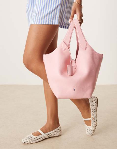 Polo Ralph Lauren Play pebble 100% leather medium tote bag in cotton candy - view 1