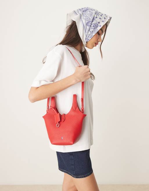Polo Ralph Lauren Play pebble 100% leather small tote & crossbody bag in cherry