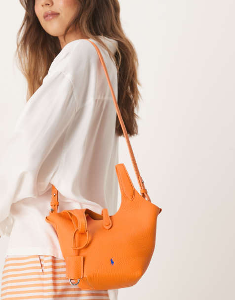 Polo Ralph Lauren Play pebble 100% leather small tote & crossbody bag in orange peel - view 1