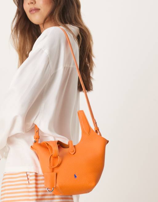 Polo Ralph Lauren Play pebble 100% leather small tote & crossbody bag in orange peel