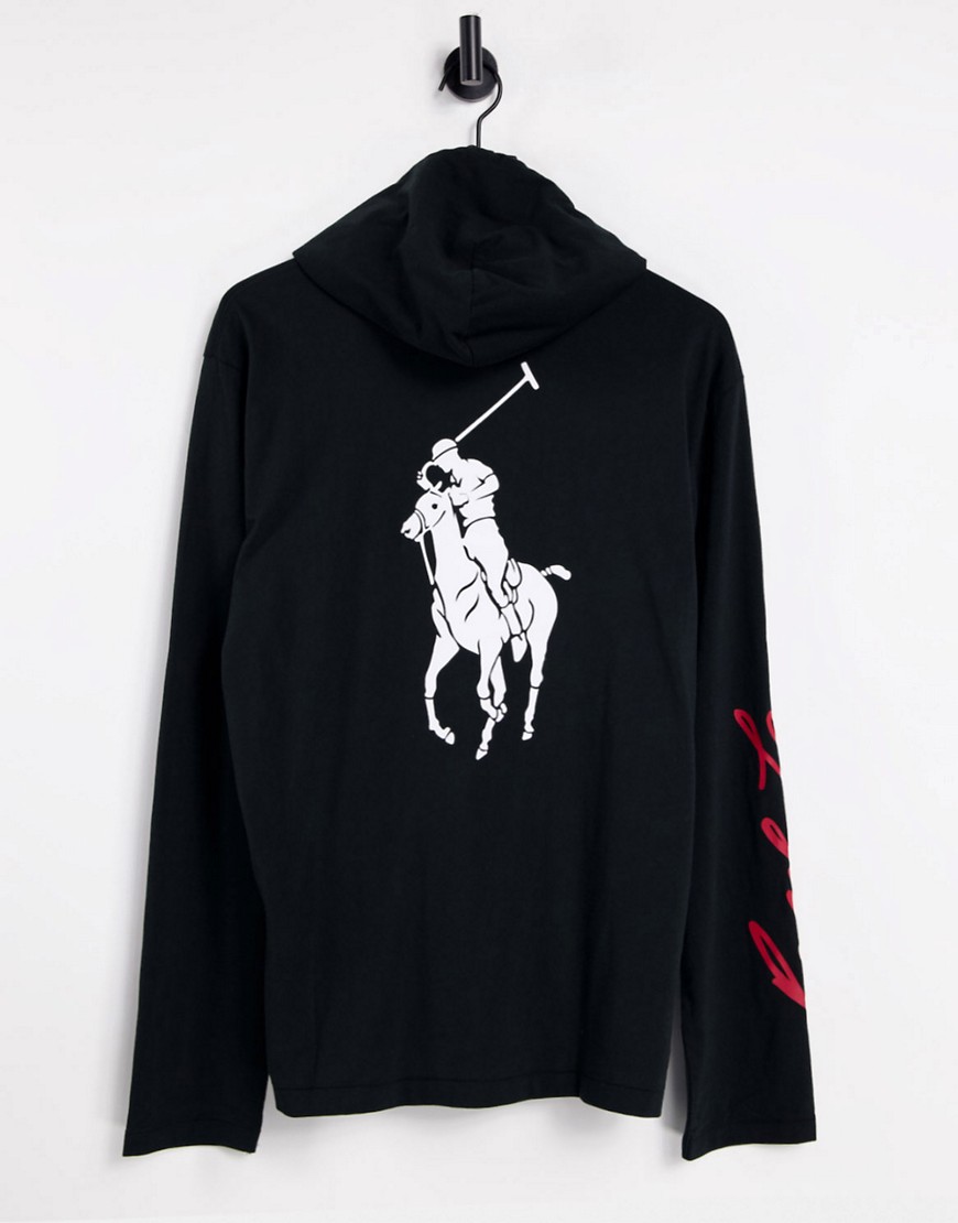 Polo Ralph Lauren player back and sleeve logo hooded long sleeve top in black