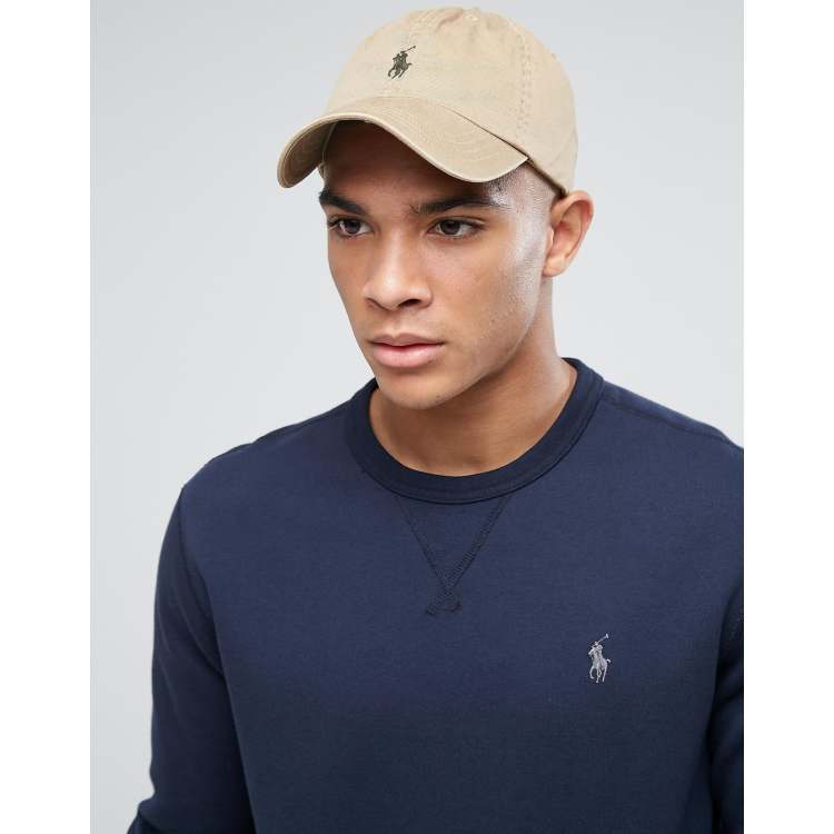 Coördineren het spoor vrijdag Polo Ralph Lauren Player Baseball Cap in Beige | ASOS