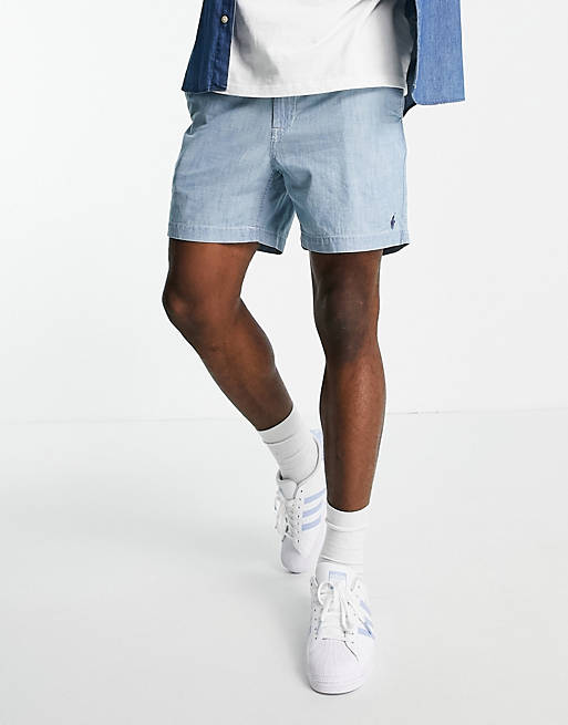 Polo Ralph Lauren player logo chambray denim prepster chino shorts in blue