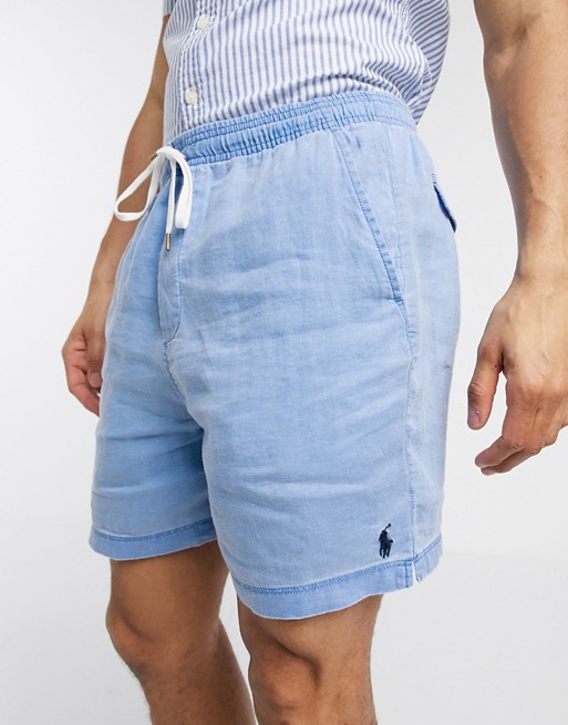 Polo Ralph Lauren player logo chambray denim shorts in light wash