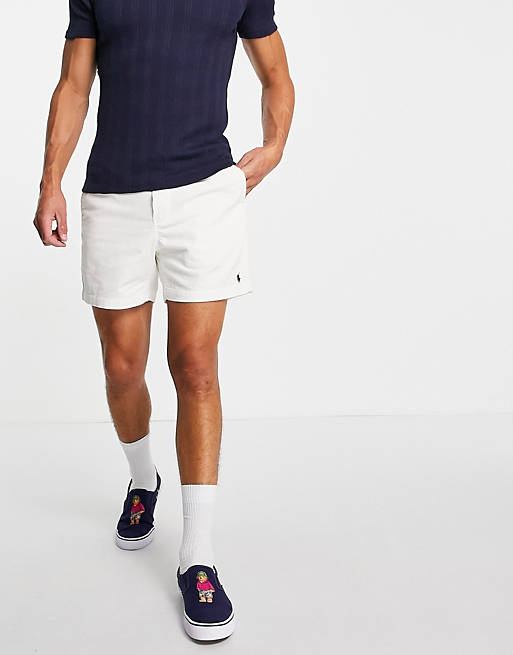 Polo Ralph Lauren player logo cord prepster chino shorts in off white