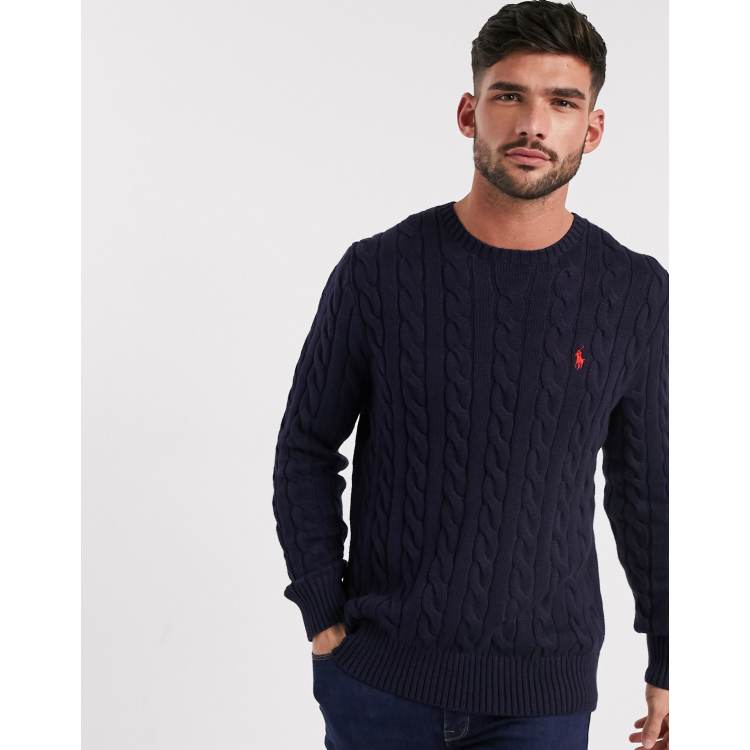 Polo Ralph Lauren player logo cotton cable knit jumper in navy