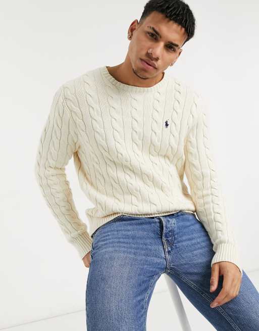 Polo Ralph Lauren Cotton Cable Pullover White at