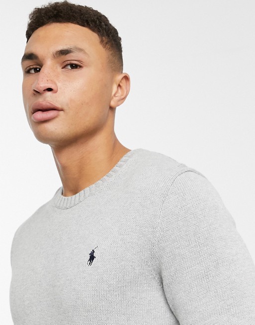 Polo Ralph Lauren player logo cotton knit jumper in grey marl