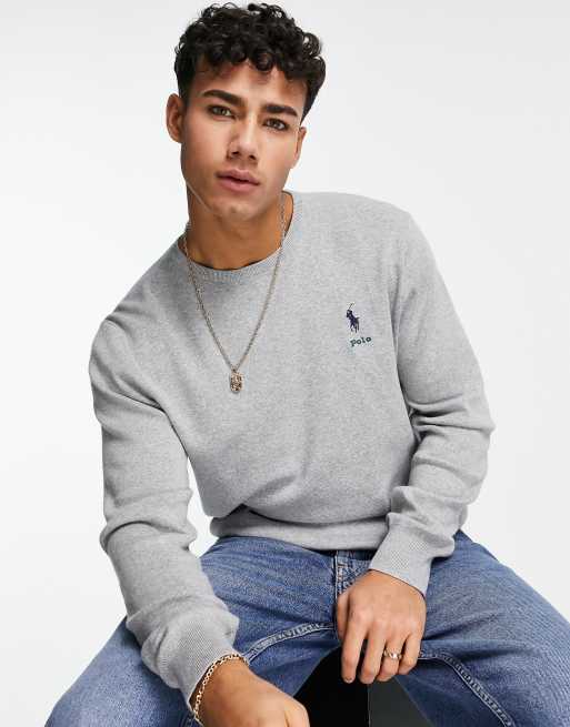 Polo Ralph Lauren player logo cotton knit jumper in grey marle