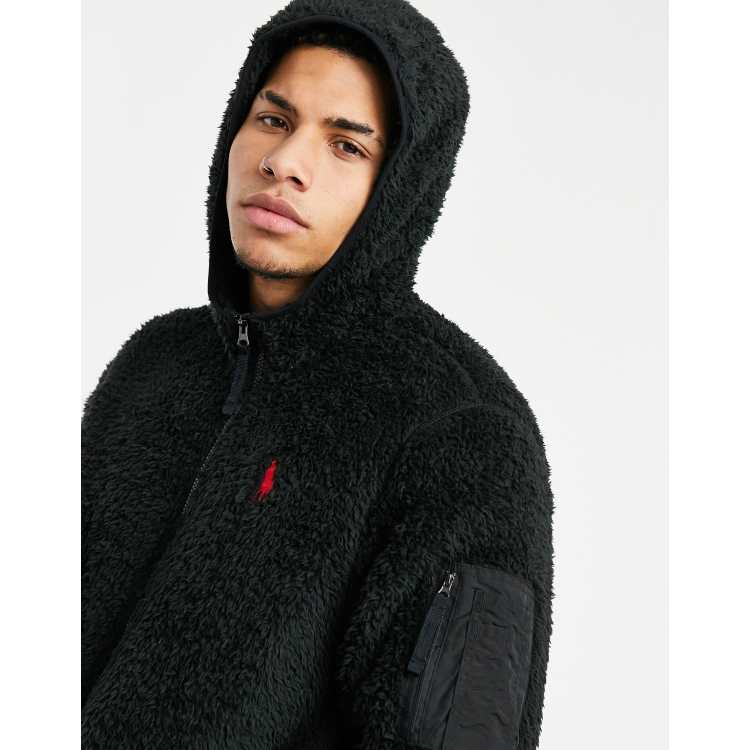 Polo Ralph Lauren player logo curly sherpa full zip hoodie in polo black |  ASOS