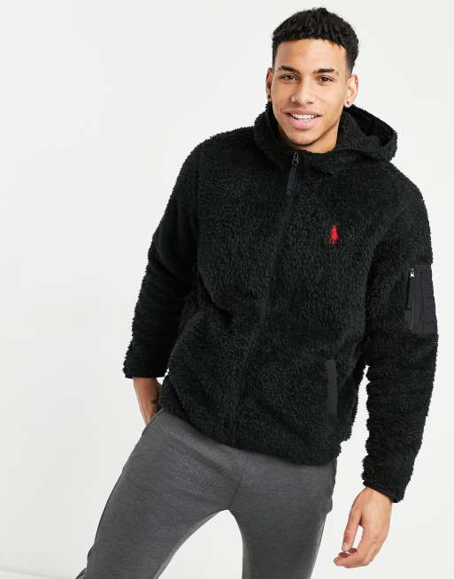 Polo Ralph Lauren player logo curly sherpa full zip hoodie in polo black |  ASOS