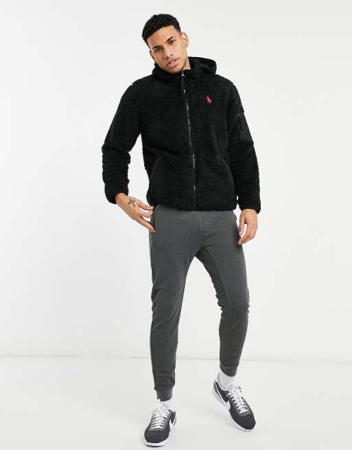 Polo Ralph Lauren player logo curly sherpa full zip hoodie in polo black |  ASOS