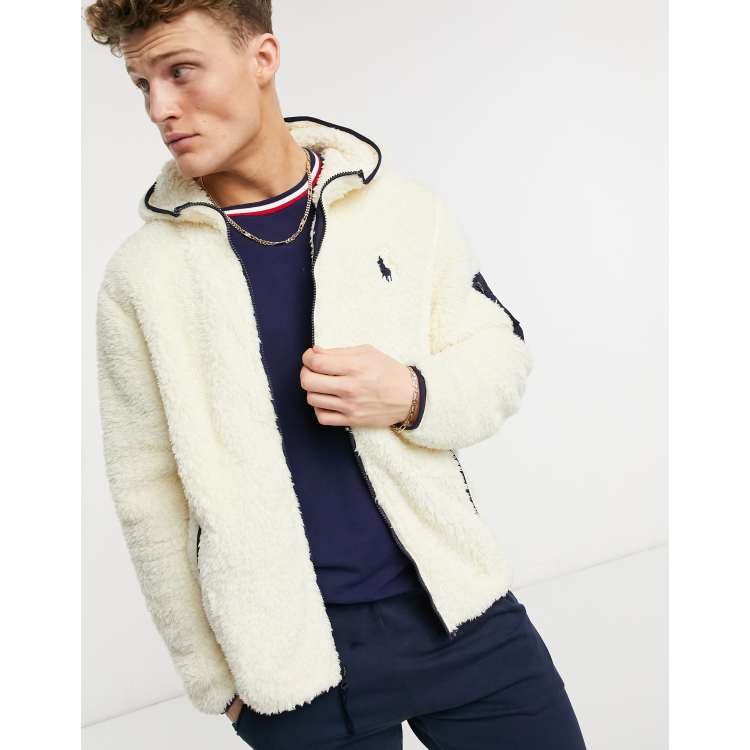 Polo Ralph Lauren player logo curly sherpa full zip hoodie in winter cream