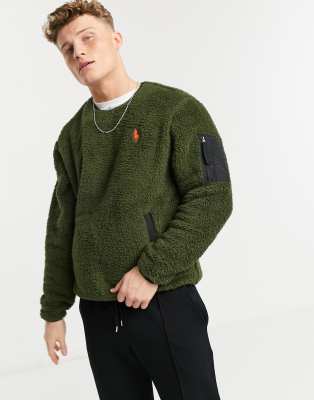 Polo Ralph Lauren player logo curly sherpa sweatshirt in company olive