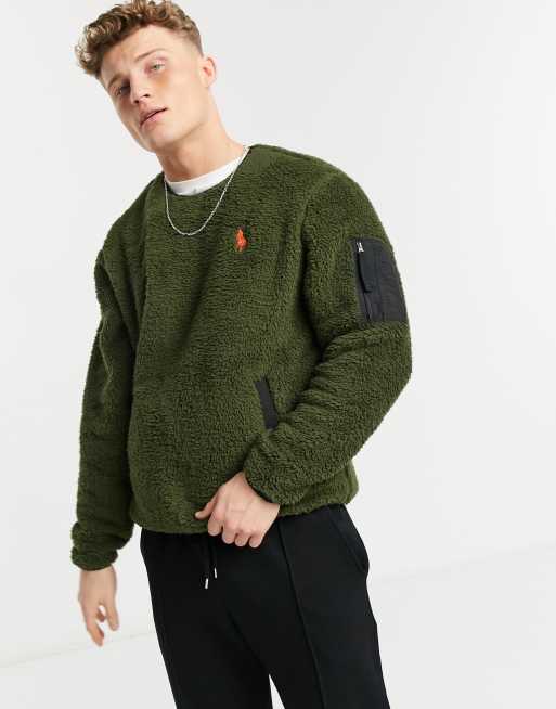 Polo Ralph Lauren player logo curly sherpa sweatshirt in company olive |  ASOS