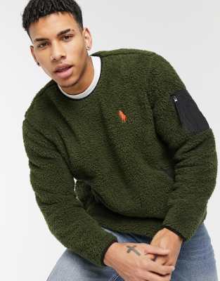 Polo Ralph Lauren Player Logo Curly Sherpa Sweatshirt In Company  Olive-green | ModeSens