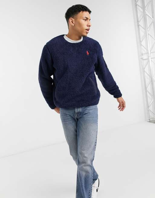 Polo Ralph Lauren player logo curly sherpa sweatshirt in cruise navy | ASOS