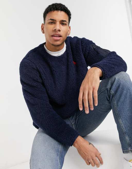 Polo Ralph Lauren player logo curly sherpa sweatshirt in cruise navy | ASOS