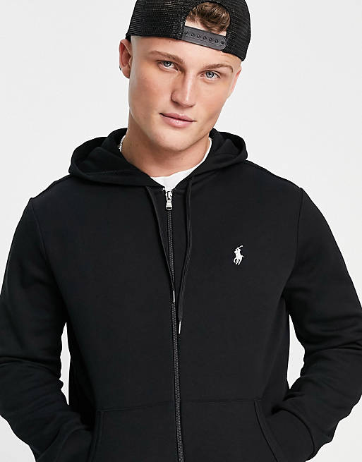 Polo Ralph Lauren player logo full zip hoodie in black | ASOS