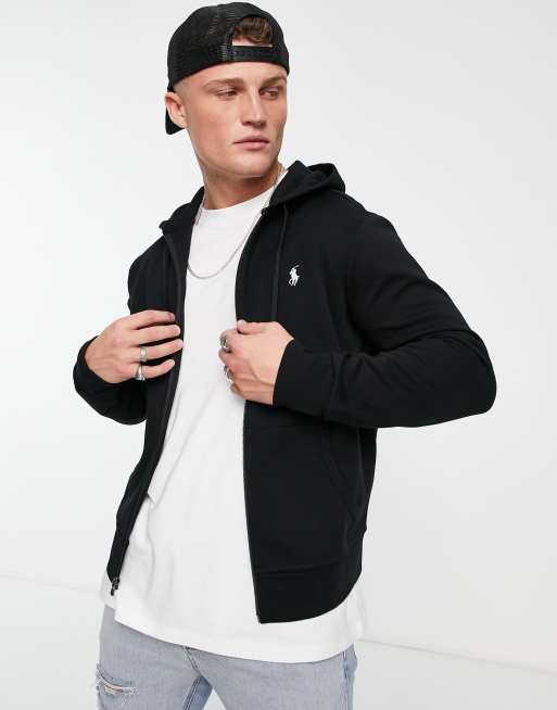 Polo Ralph Lauren player logo full zip hoodie in black | ASOS