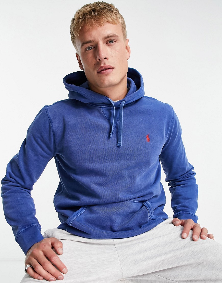 Polo Ralph Lauren player logo garment dyed fleece hoodie in marquis blue