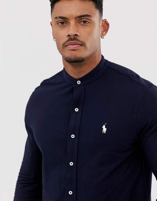 Polo Ralph Lauren player logo grandad collar pique shirt slim fit