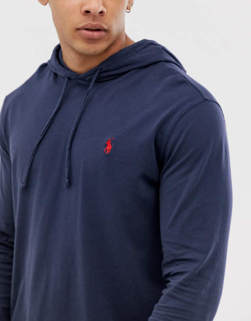 Polo Ralph Lauren player logo hooded long sleeve t-shirt in navy | ASOS