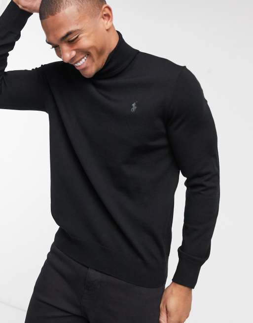 Polo Ralph Lauren player logo merino wool roll neck jumper in black