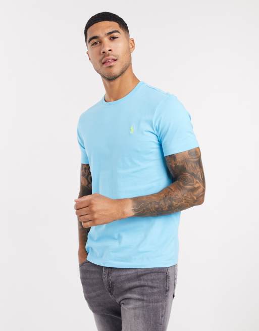 Polo Ralph Lauren Player Logo Neon T Shirt Custom Regular Fit In Bright Blue Saluscampusdemadrid