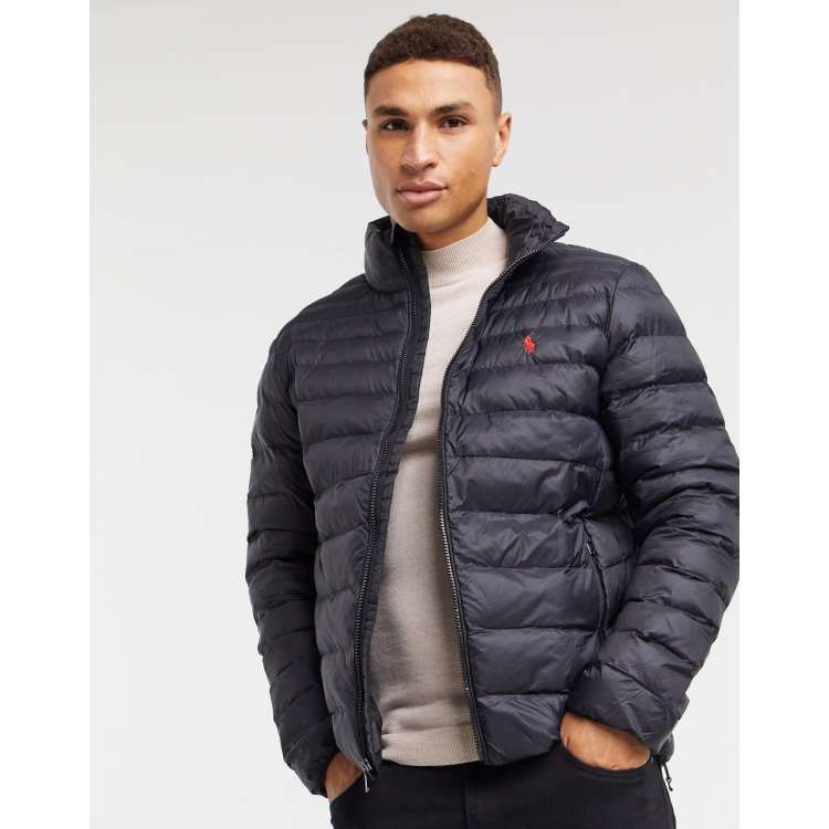 Polo Ralph Lauren player logo nylon puffer jacket in black | ASOS