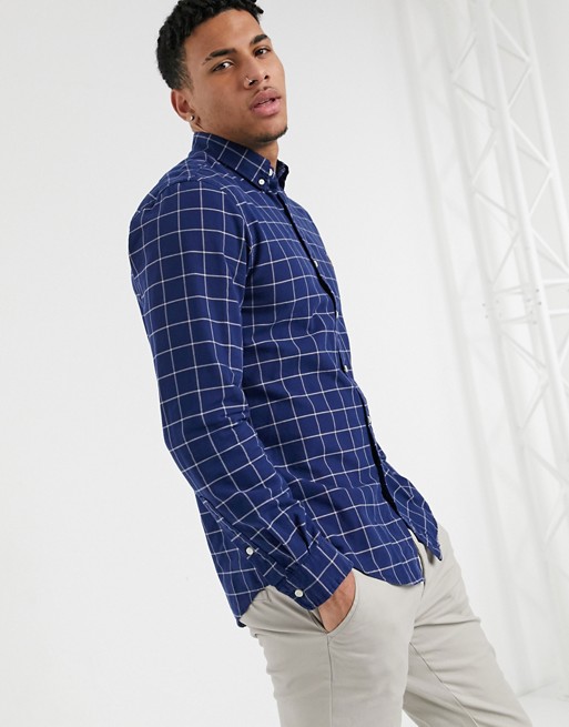 Polo Ralph Lauren player logo oxford check shirt slim fit button down in navy/grey marl