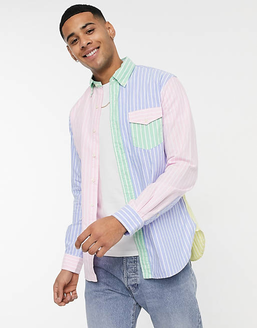 Polo Ralph Lauren player logo oxford stripe fun shirt custom regular fit  button down in multi