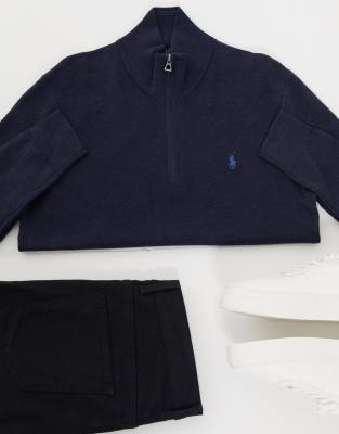 polo ralph lauren half zip cotton knit jumper