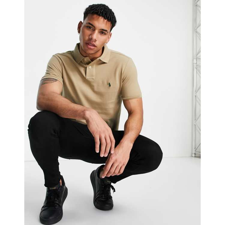 Polo Ralph Lauren player logo pique polo shirt in boating khaki ASOS