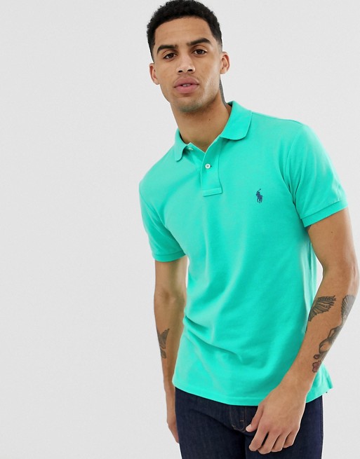 Polo Ralph Lauren player logo pique polo slim fit in light green | ASOS