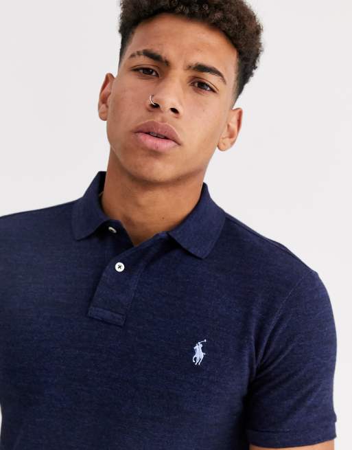 Polo Ralph Lauren player logo pique polo slim fit in navy marl | ASOS