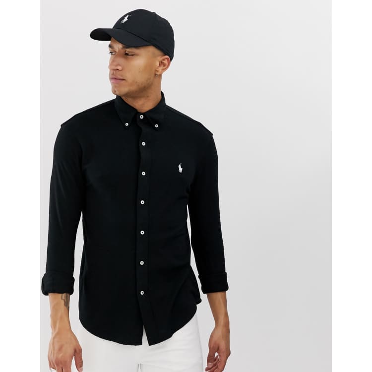 Polo ralph lauren slim fit pique shirt player logo button down in white hot sale