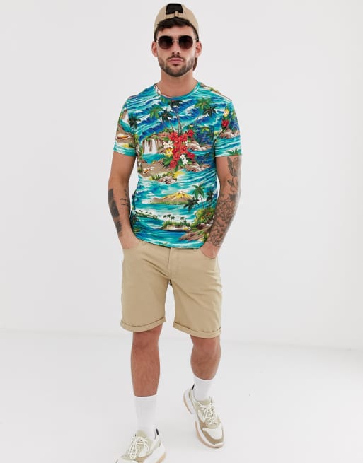 Polo Ralph Lauren player logo pocket hawaiian print t-shirt in blue | ASOS