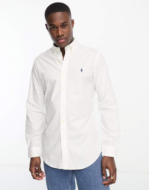 Polo Ralph Lauren player logo poplin shirt slim fit in white Cra