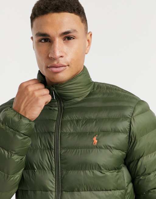 Polo Ralph Lauren player logo recycled nylon puffer jacket in olive