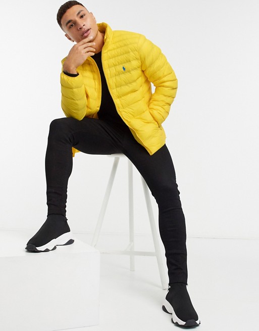 Polo Ralph Lauren player logo recycled nylon puffer jacket in yellow