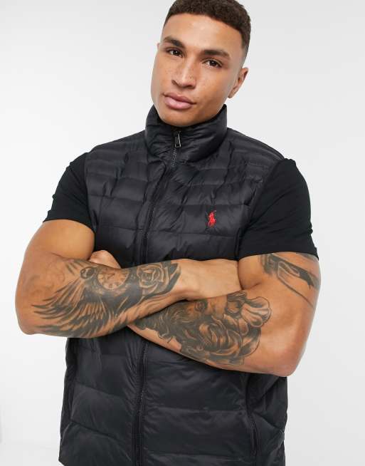 Polo Ralph Lauren player logo recycled nylon puffer vest in black | ASOS