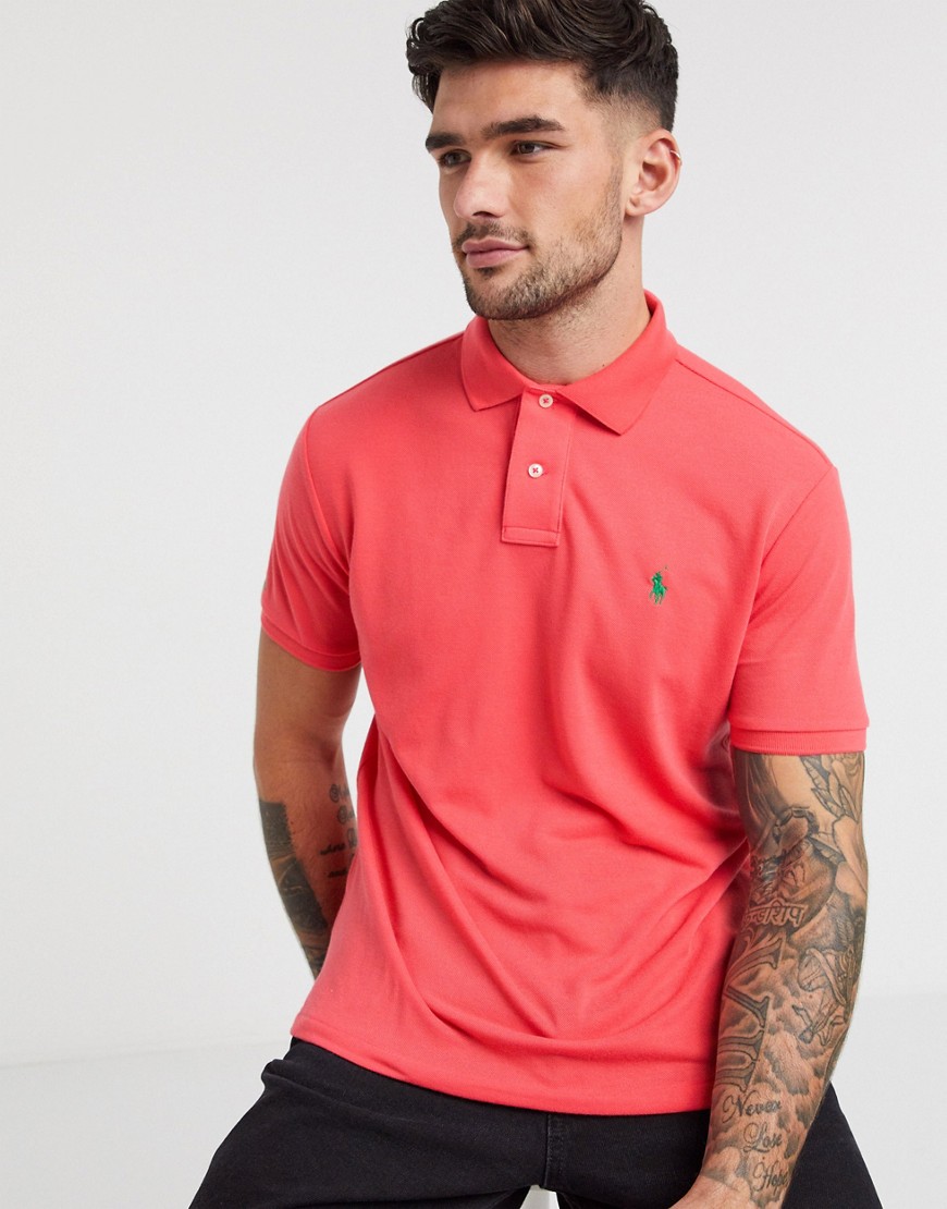POLO RALPH LAUREN PLAYER LOGO RECYCLED POLYESTER PIQUE POLO IN RED,710804077010