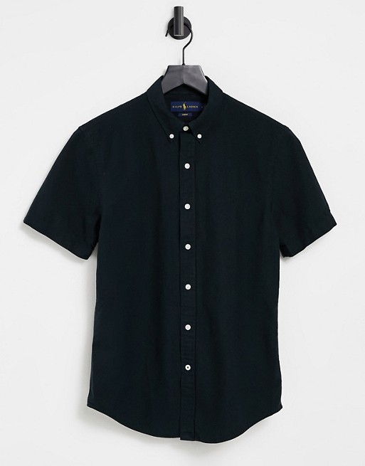 Polo Ralph Lauren player logo short sleeve oxford shirt button down slim fit in black