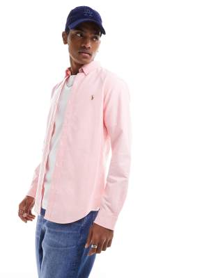 Polo Ralph Lauren player logo slim fit oxford shirt button-down in pink - ASOS Price Checker