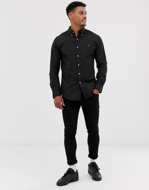 Black polo button on sale down dress shirt