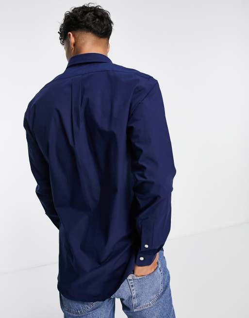 Blue button clearance down polo shirt