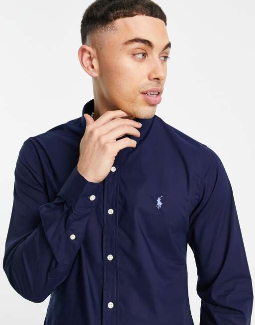 Polo ralph lauren slim fit pique shirt player logo button down in shop navy