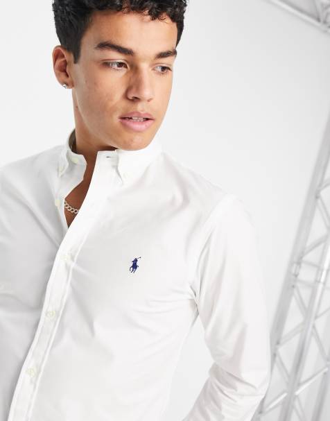 Polo Ralph Lauren player logo slim fit poplin shirt in white - view 1