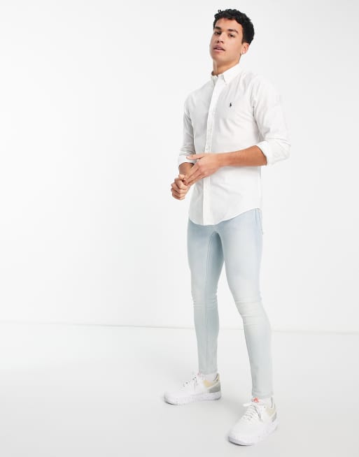 Polo Ralph Lauren player logo slim fit poplin shirt in white, 3 of 4